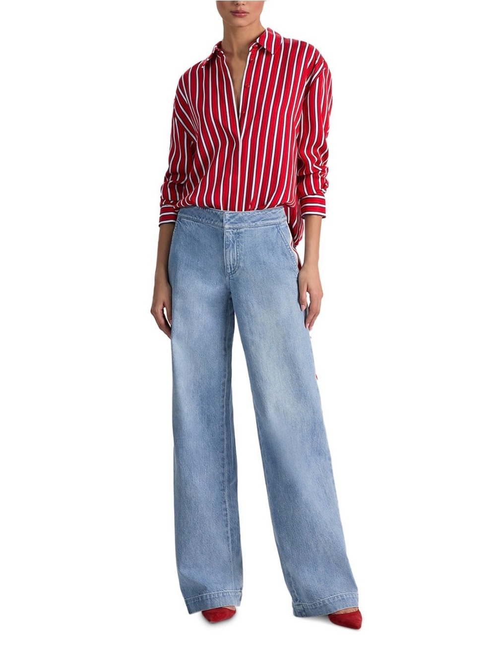 Alice + Olivia Xander Racing Stripe Jean - Chili Pepper Stripe